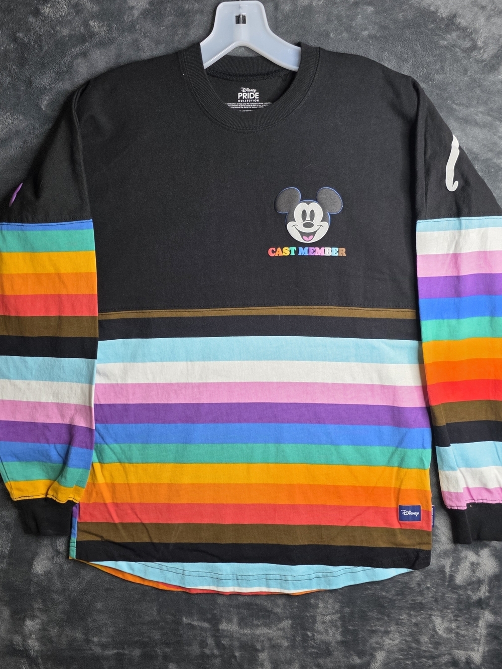 Disney Spirit Jersey Pride Cast Member Rainbow Stripe Long Sleeve Sz XS.